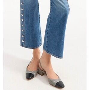 New Veronica Beard Cecile Lurex Cap-Toe Slingback in Gray Black, Size 7.5